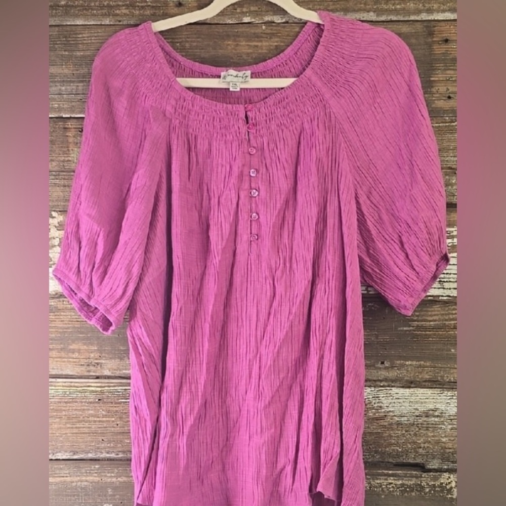 Wonderly Pink Button-Front Top - Picture 6 of 7